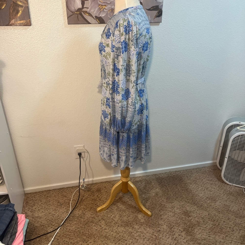 🎉HP🎉Lucky Brand Blue Floral Print Women’s Tiered Dress - Boho - Picture 5 of 11